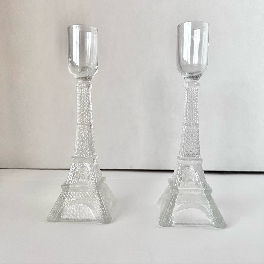 Pair of Eiffel Tower Glass Candlestick Holders